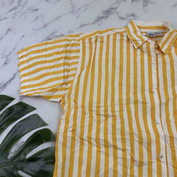 Basic Editions Womens Vintage 90s Button Up Shirt Size L Yellow White Stripe - Picture 4 of 11